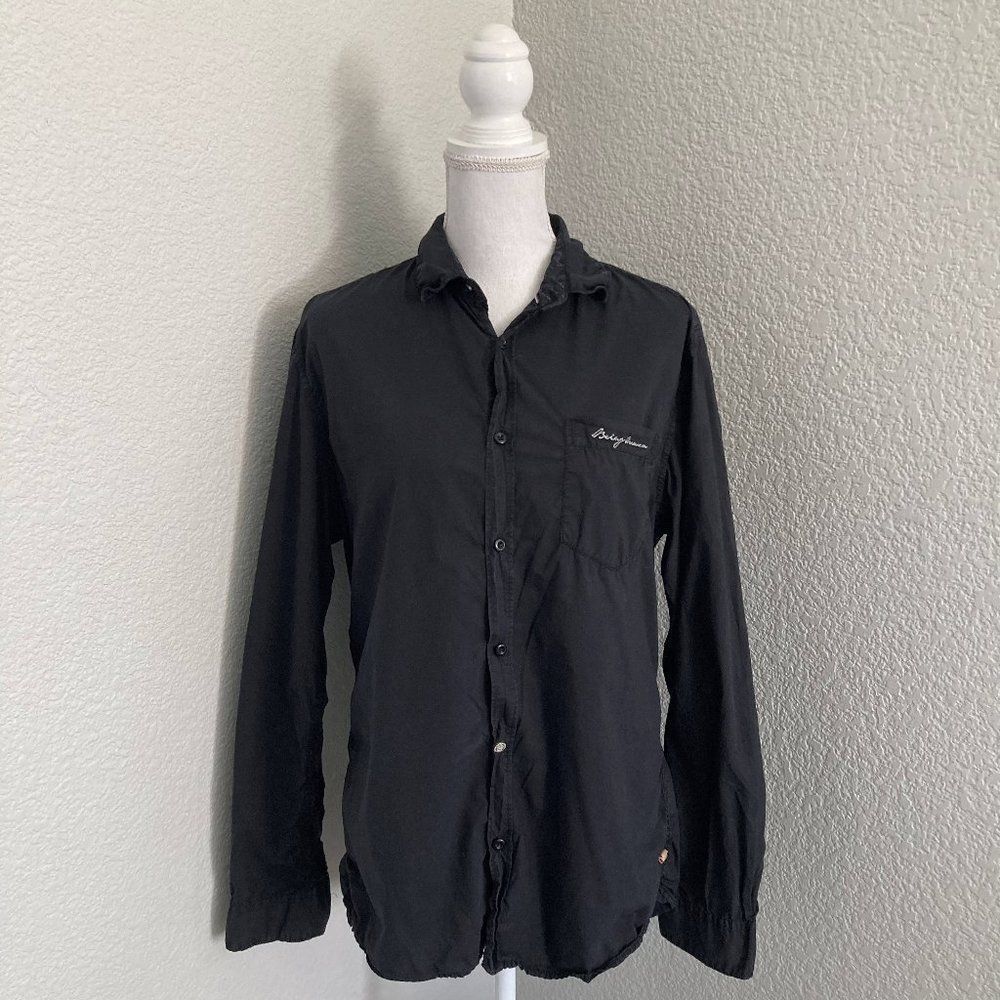 Being Human Mens Black Long Sleeve Slim Fit Button Down Shirt Size XL